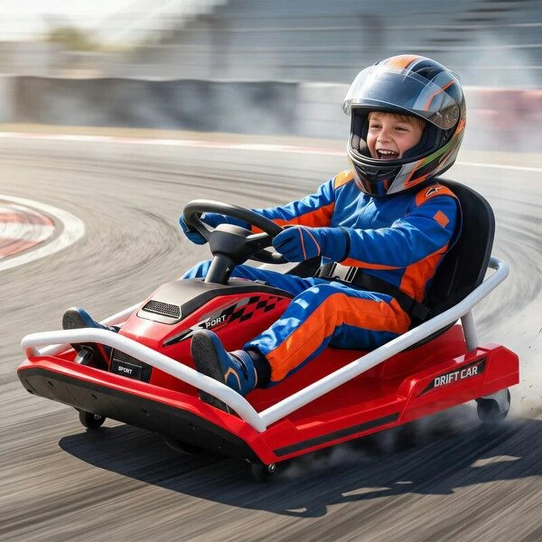 24V Electric Go Kart for Kids with Drift Mode, 300W Brushless Motor, Soft Start and Dual Speed for Ages 6-10, Red - Red