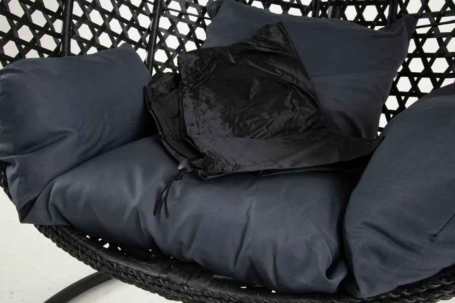 Outdoor Living The Onyx Black Hanging Swing Pod Egg Chair - Large with deep Grey Cushions