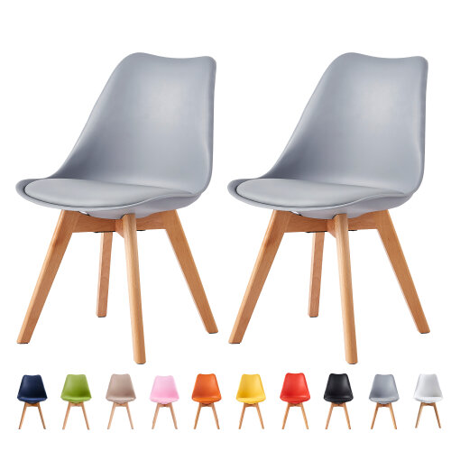 Set of 2 Dining Chairs with Solid Wooden Legs and Seat Cushion Pad Eva