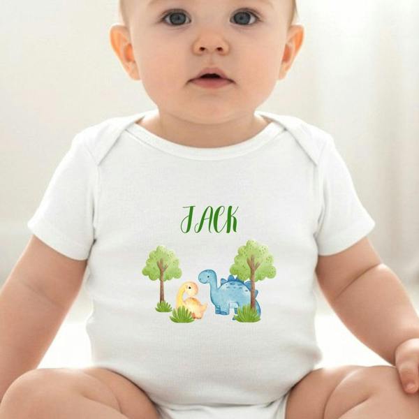 Personalised Little Dinosaur Baby Grow, Vest or Bib with Name