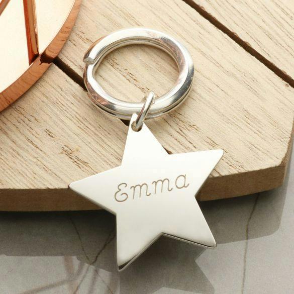 Christopher James of London Sterling Silver Engraved Star Keyring