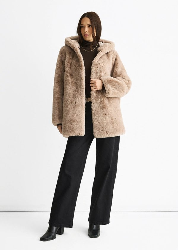 Gini London Mink Hooded Long Sleeve Faux Fur Jacket