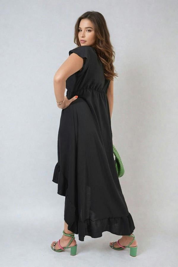 Catalina High Low Ruffle Hem Maxi Dress - Black