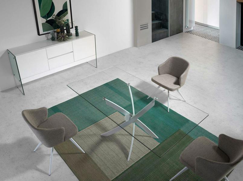 Angel Cerdá Rectangular tempered glass and white steel dining table 1138