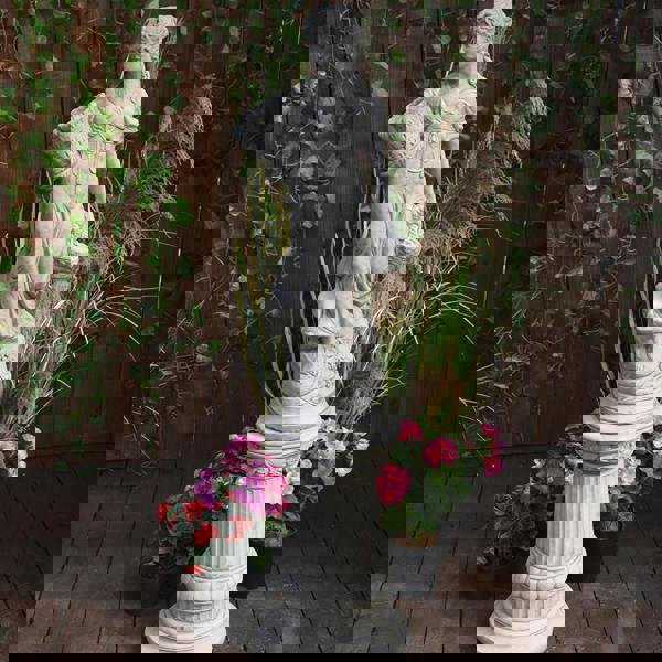 Conservatory Female Statue with Basket on a Fancy Pedestal