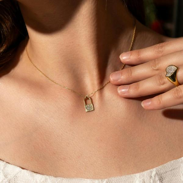 Spero London Fine 14ct Solid Gold Padlock Necklace