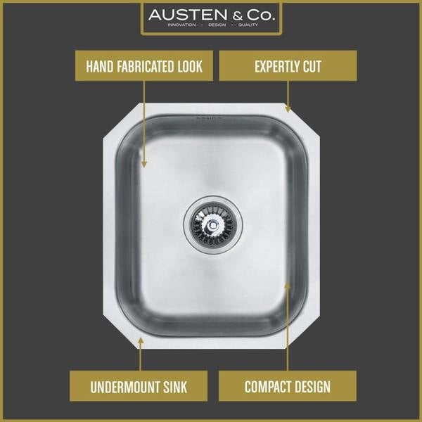 Austen & Co. Lucca Stainless Steel Undermount Single Bowl Kitchen Sink, Lifetime Guarantee, Easy To Clean, Fast & Free Delivery