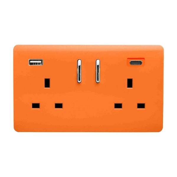 Trendi Switch 2 Gang USB 3100mA Type A & C USB Plug Socket in Sunset Orange