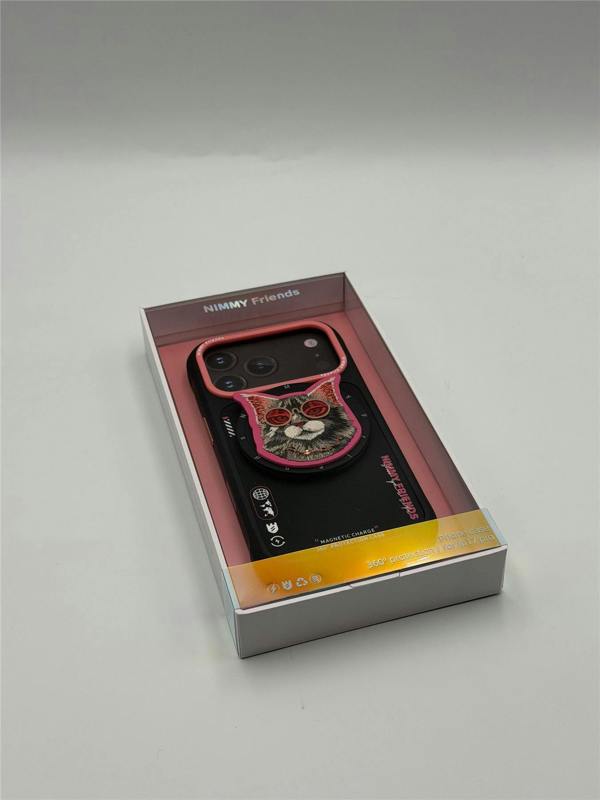 Nimmy Friends Nimmy Glasses Cool Cat Face Case with Detachable MagSafe Grip Stand for iPhone 17 Pro 6.3" Black Pink - N-YJKM-CXZJ-IP17-PRO-018