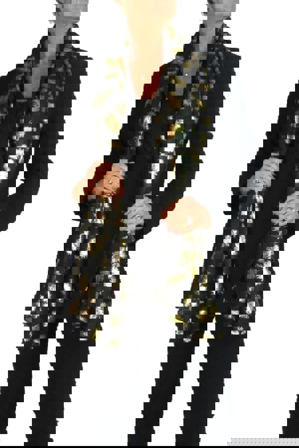 Paulo Due Gold Feather Print Soft Voile Lightweight Oversized Scarf