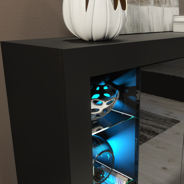 Mex Furniture  Exclusive 164cm Sideboard TV Unit Black Display Cabinet TV Stand Living Room with FREE LED