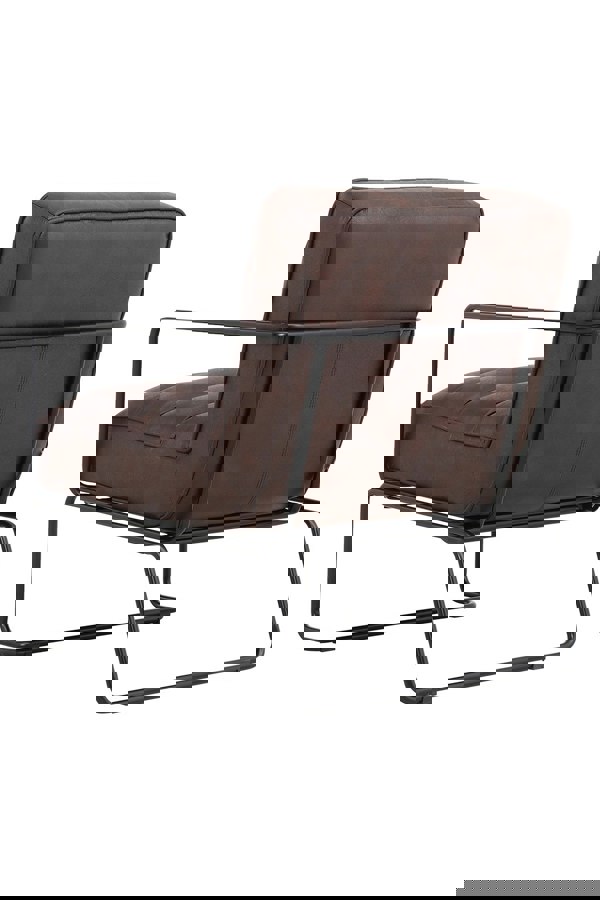 Living and Home Mid-Century PU Leather Striped Leisure Armchair with Metal Base