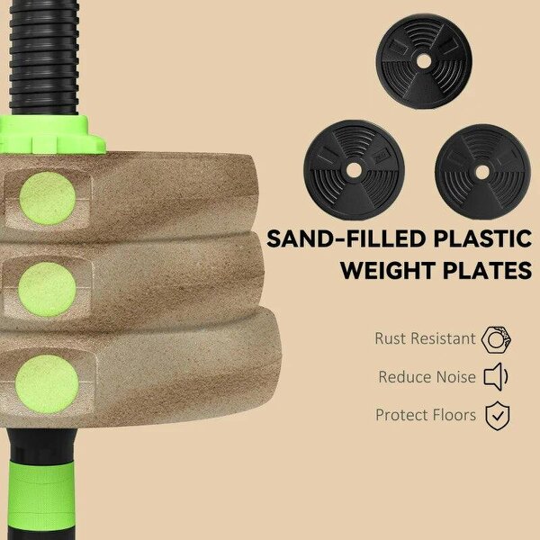 20 kg 3-in-1 Adjustable Dumbbell & Barbell Set with EZ Bar, Connecting Rod and Non-Slip Grip for Home Gym, Green