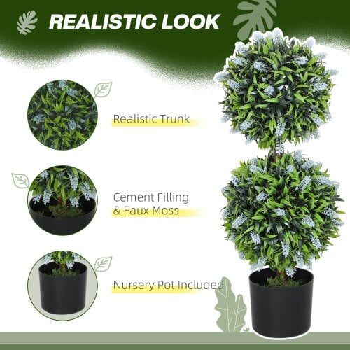 Wyld Haus Mazifi Set Of 2 Artificial Lavender Flower Ball Trees In Pots H8 70cm Blue