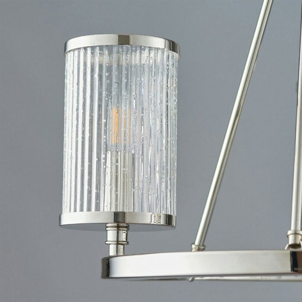 3 Light Chandelier Pendant Nickel Ribbed Glass Shade Hanging Ceiling Lamp Holder Loops