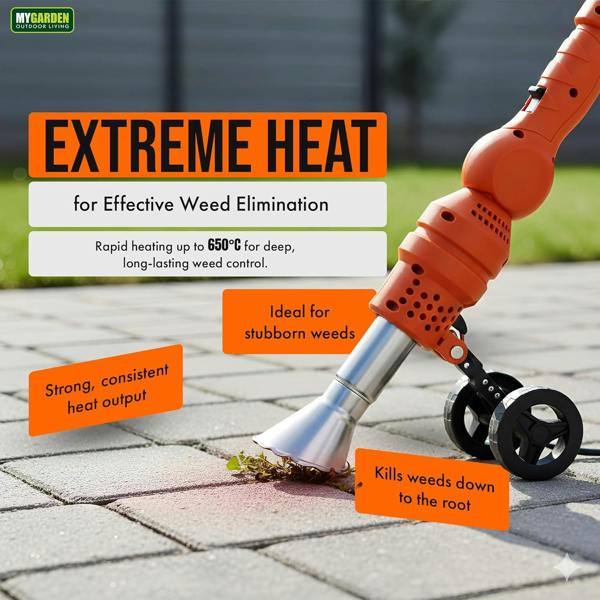 My Garden Outdoor Living My Garden Electric Weed Burner 2000W - Dual Heat Weed Remover with Folding Wheels, 2 Nozzles, Detachable Handle & UK Plug