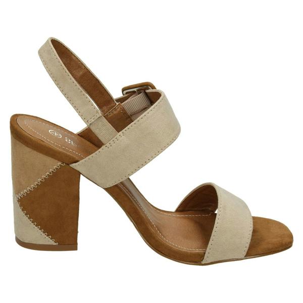 Spot On Ladies Spot On High Patchwork Heel Mule Sandals