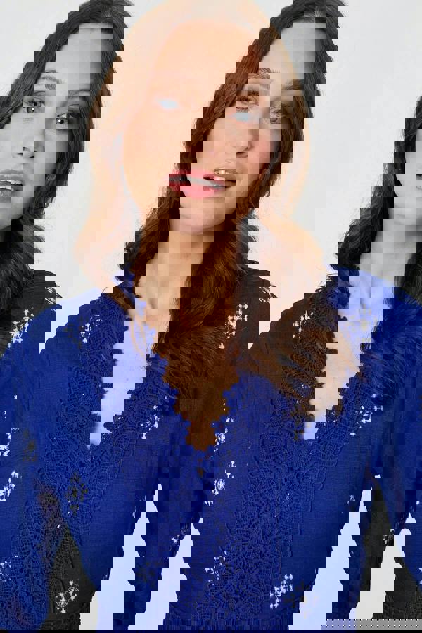 Blue | Border Print 1/2 Sleeve Maxi Dress