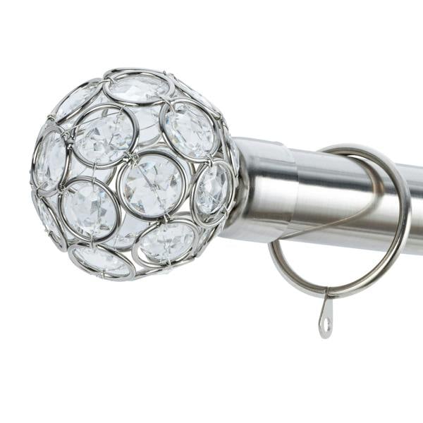A.Unique Home Beaded Gem Extendable Curtain Pole (25/28mm) (Brushed Steel,70cm - 120cm)