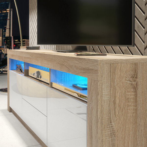 Mex Furniture Spacious 160cm TV Unit & Cabinet with White High Gloss Doors and Free LED