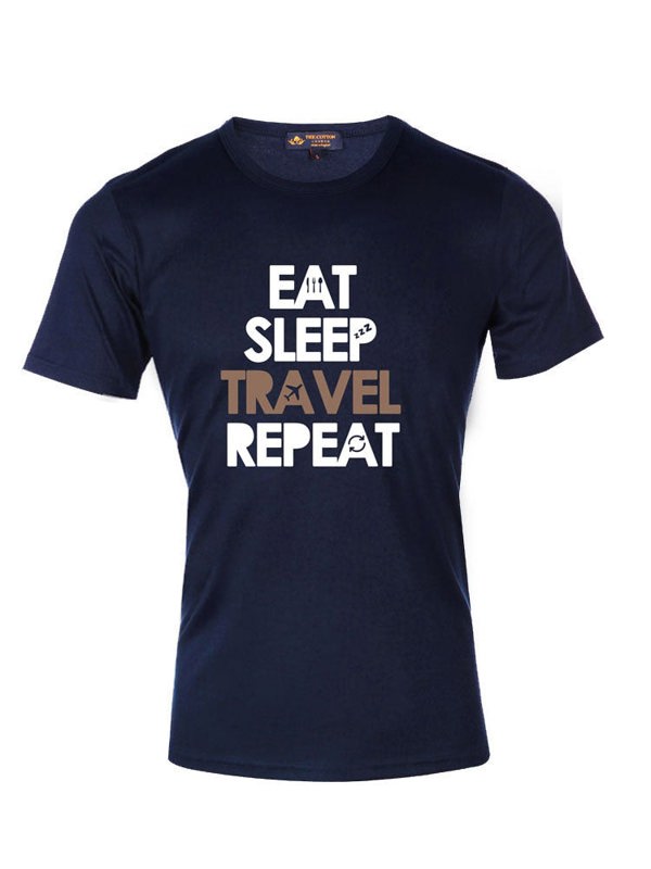 Supima Cotton Graphic 'Eat Sleep Repeat' Slogan T-shirt