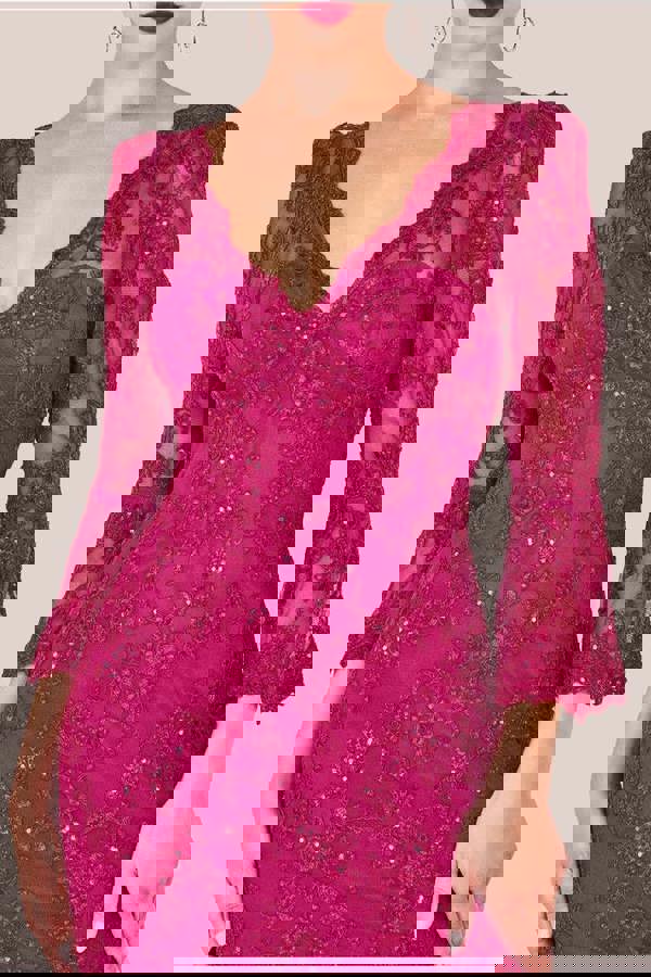 Scalloped Lace Maxi Dress - Burgundy DR3897