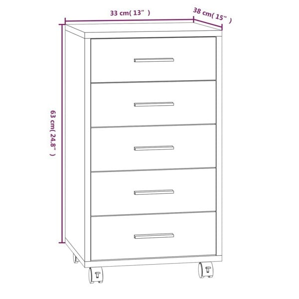 Berkfield Drawer Cabinet with Castors High Gloss White Engineered Wood