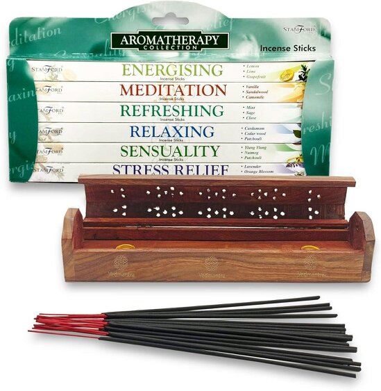 Stamford Aromatherapy with Nag Champa and Wooden Holder Incense Sticks Gift Set