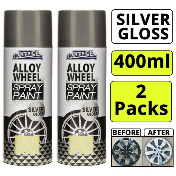 Carpride 2X Alloy Wheel Silver Gloss Spray Paint 400ml