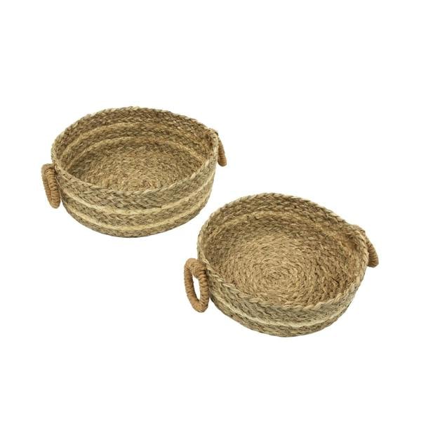 JVL Palma Natural Woven Storage Baskets for Home Organisation, Set of 2, Brown