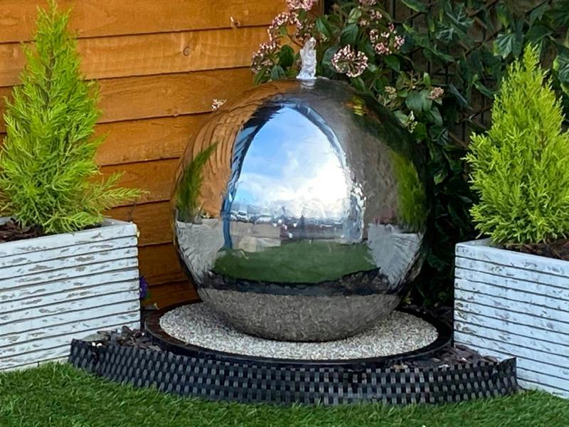 Tranquillity Water Features 50cm Stainless Steel Sphere Modern Metal Water Feature