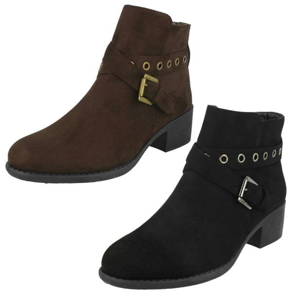 Spot On Ladies Spot On Ankle Boots With Buckle Detail