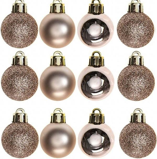Shatchi Rose Gold Shatterproof Christmas Baubles, 3cm Tree Decorations in 12 or 24 Pack Sizes - 24 Pack - PVC - Gold