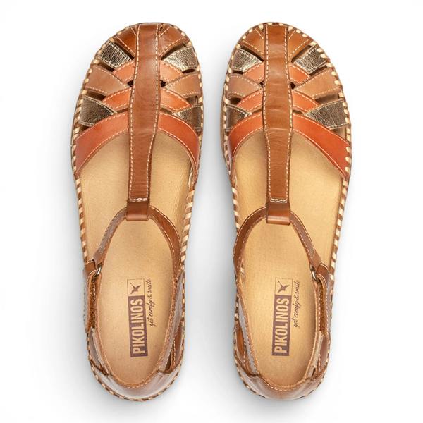 Pikolinos Cadaques - Women's Brown Leather Semi-Open Wedge Sandals