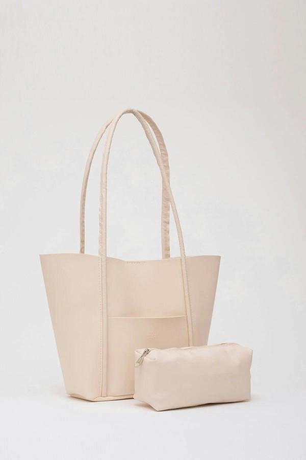 Hoxton Gal Large Faux Leather Tote & Shoulder Bag with Front Pocket, Snap Closure, and Matching Makeup Pouch