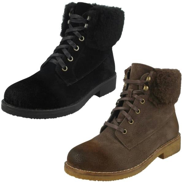Spot On Ladies Spot On Fur Collar Ankle Boots