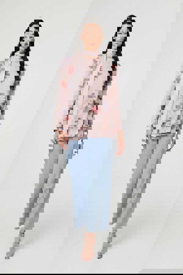 Pink | Floral Layered Tunic Top with Scarf
