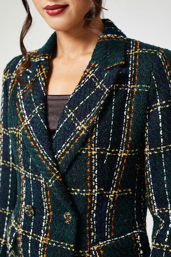 LuvForever Green Check Tweed Short Pant Suit
