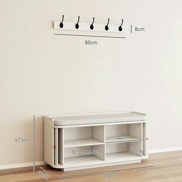 Bobobiy Hallway Storage Unit, Hallway Furniture Set with Shoe Storage Cabinet and 5 Hooks Coat Rack, White