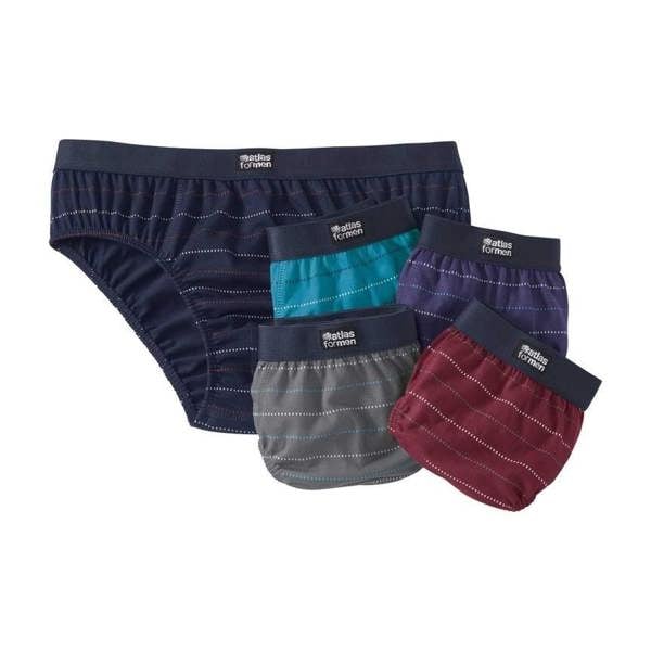 Atlas For Men Mens Striped Briefs (Pack Of 5) - Navy/Turquoise/Purple/Grey/Burgundy