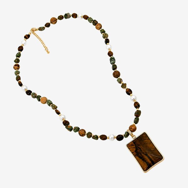 Uchi & Soto Nekomeishi Tigers Eye and Semi-Precious Stones Necklace