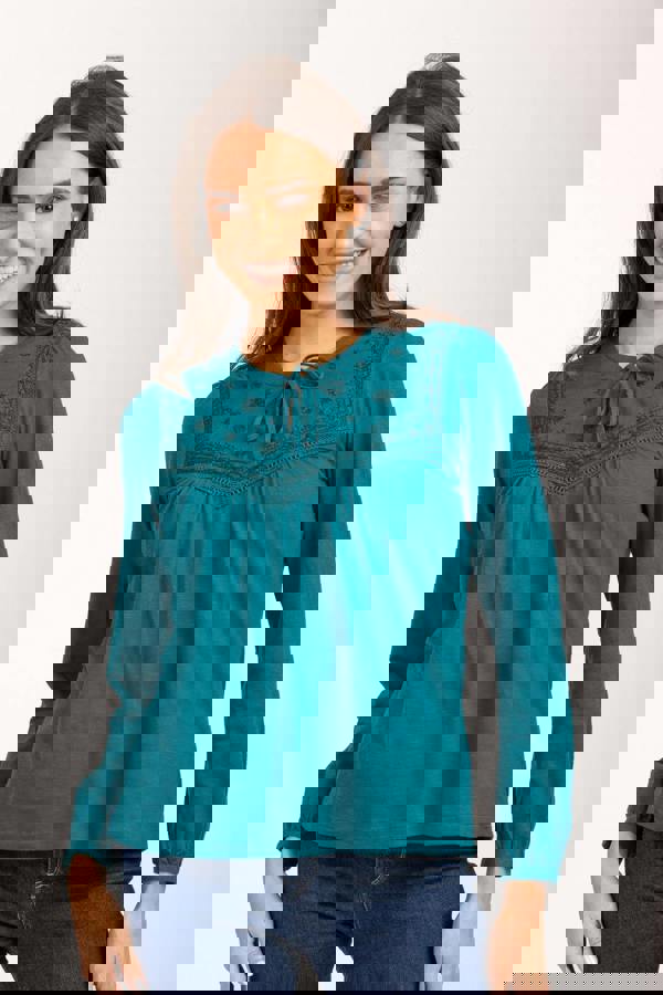 Tie Neck Embroidered Top