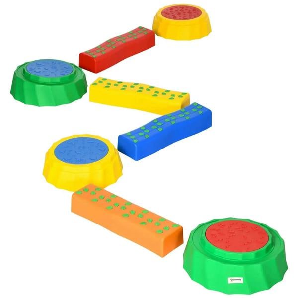 Eight-piece kids stepping stones set with multicolour round and rectangular non-slip pads