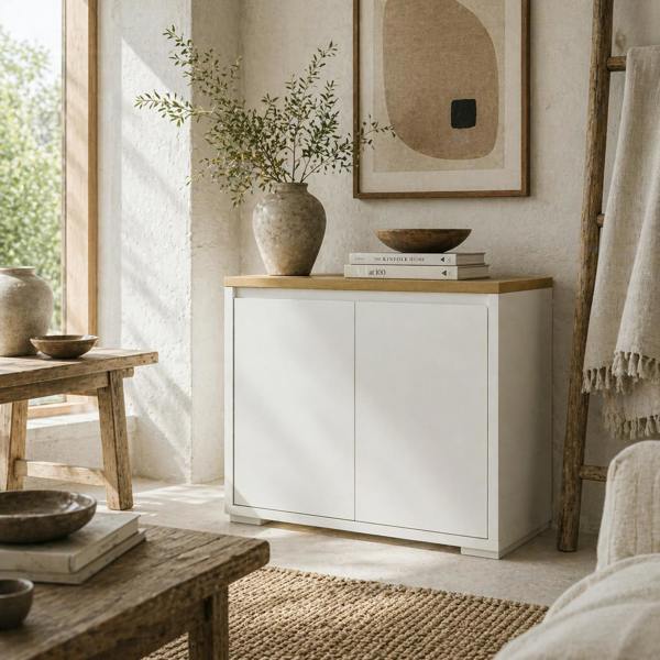 Wyld Haus Nofi Fael White and Natural Sideboard With Double Doors