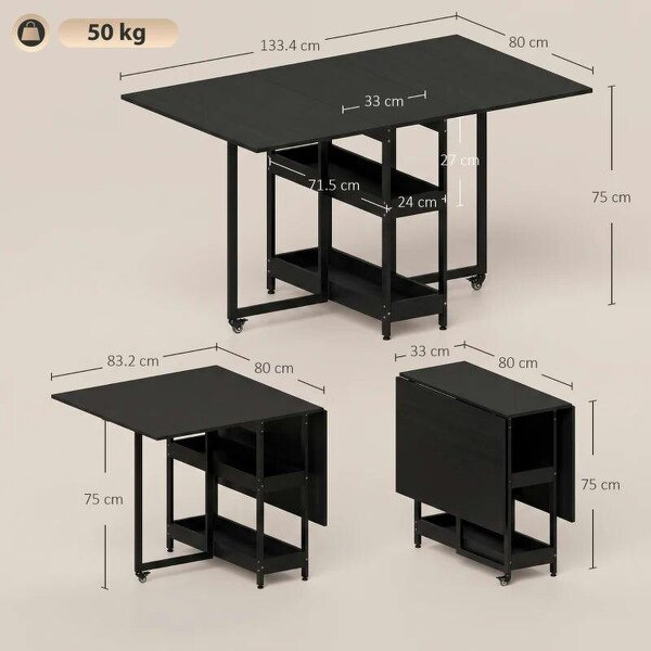 Four-Person Drop Leaf Table - Black Wood-Effect