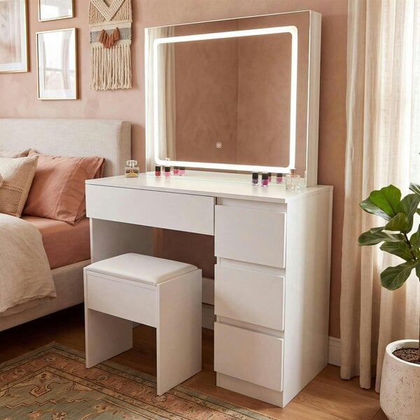 Kosy Koala Modern Dressing Table with LED Lights Mirror Vanity Makeup Desk Stool Set