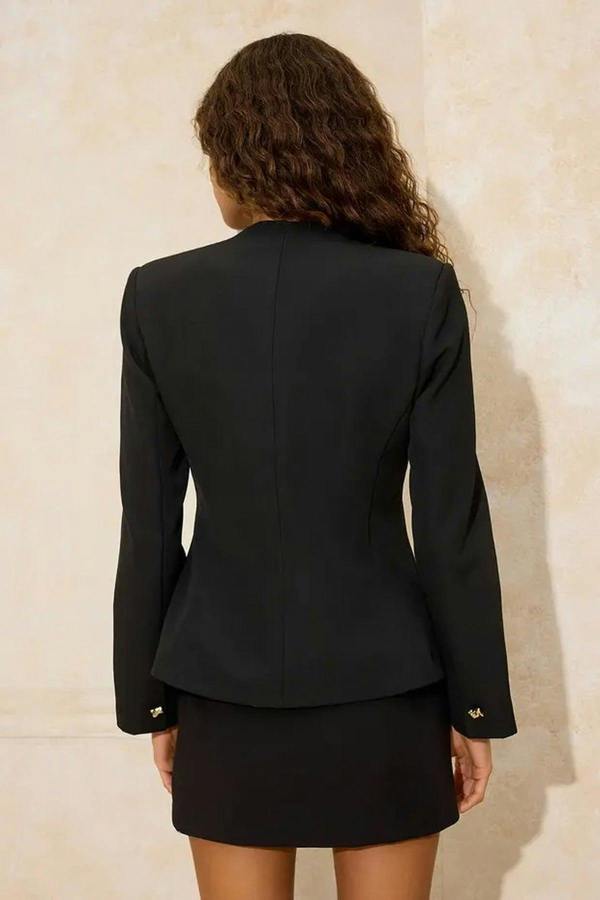 WOVCOR Square Neck Accessory Buttoned Lined Blazer Jacket