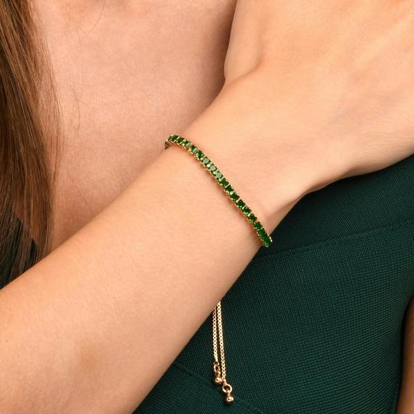 Zavana Adjustable Gold Bracelet for Women with Green Stones