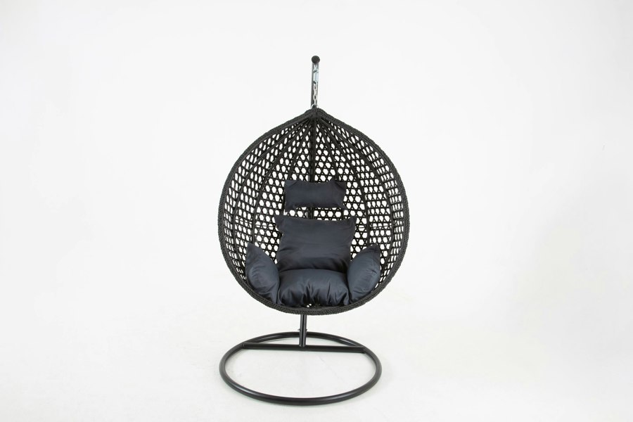 Outdoor Living The Onyx Black Hanging Swing Pod Egg Chair - Large with deep Grey Cushions