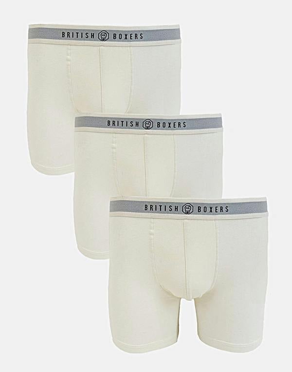 British Boxers Three-pack Men's Cotton Stretch Trunks – Cricket White